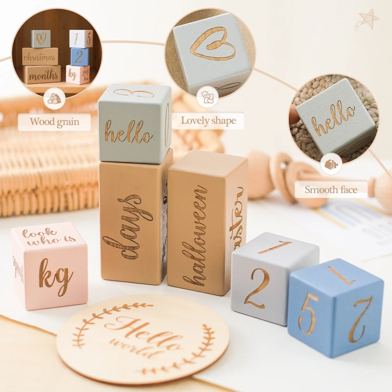 Wooden Baby Milestone Block Girl Boy Baby Birth Month Number Commemorative Milestone Souvenir Newborn Photogroph Accessories