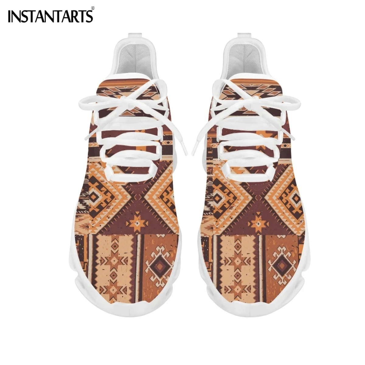 Fashion Tribal Sneakers Casual Lace Up Platform Shoes Ethnic American Traditional Print Mesh Knit Shoes For Women