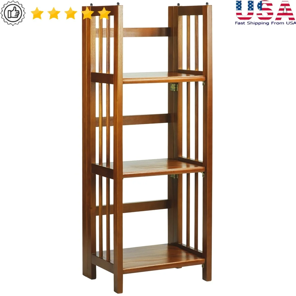 

Folding Bookcase 3 Shelf Wooden Furniture Honey Oak Storage Solution Apartments Dorm Rooms Home Office Decor