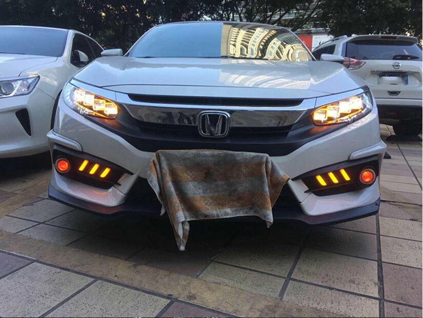 2pcs Bumper lamp For CIVIC 10th Headlight DRL 2016 2017 2018year LED Running lights Bi-Xenon Beam Fog