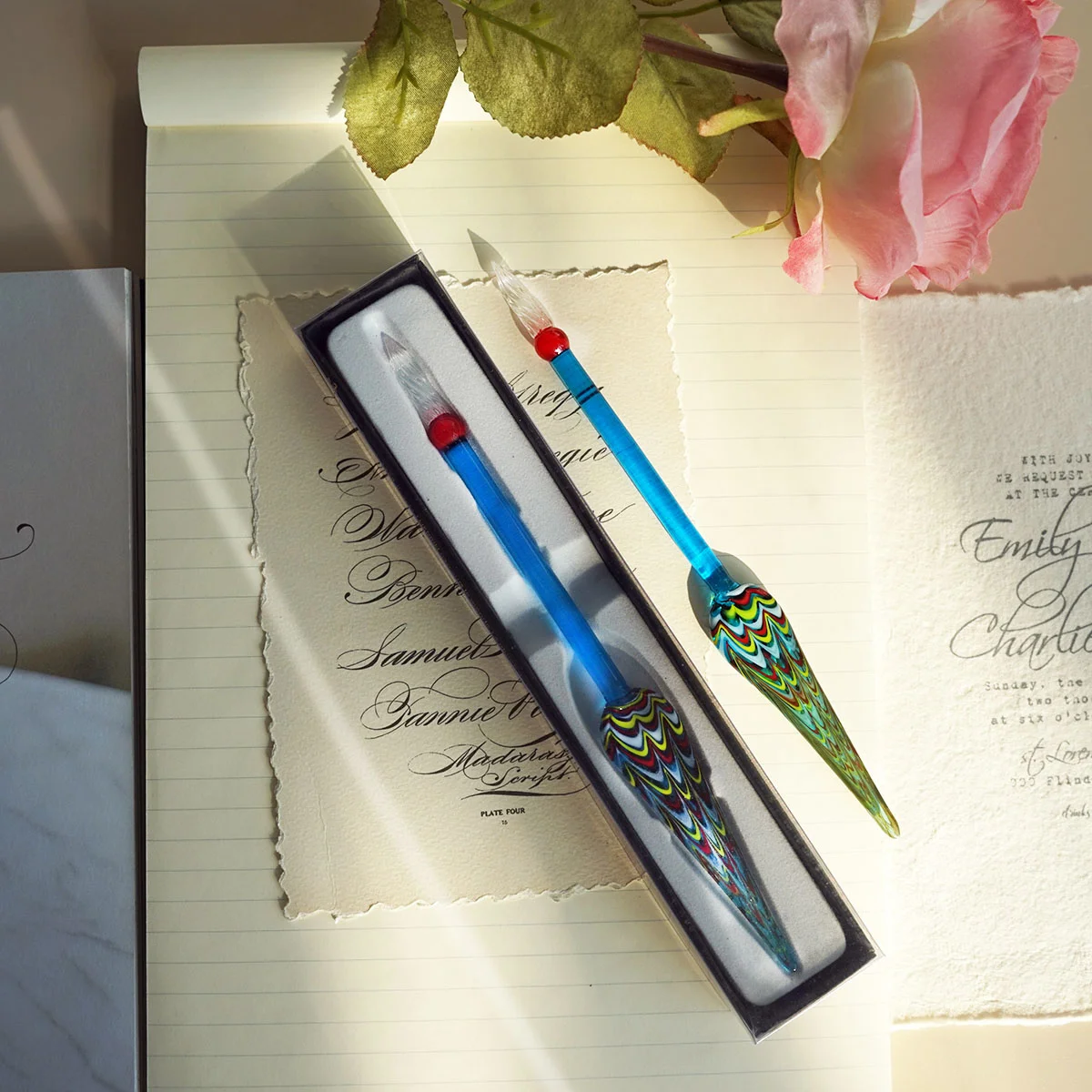 French J. Herbin Traditional Hand-made Glass  Dip Pen, Exquisite Peacock Feather Shape Pen