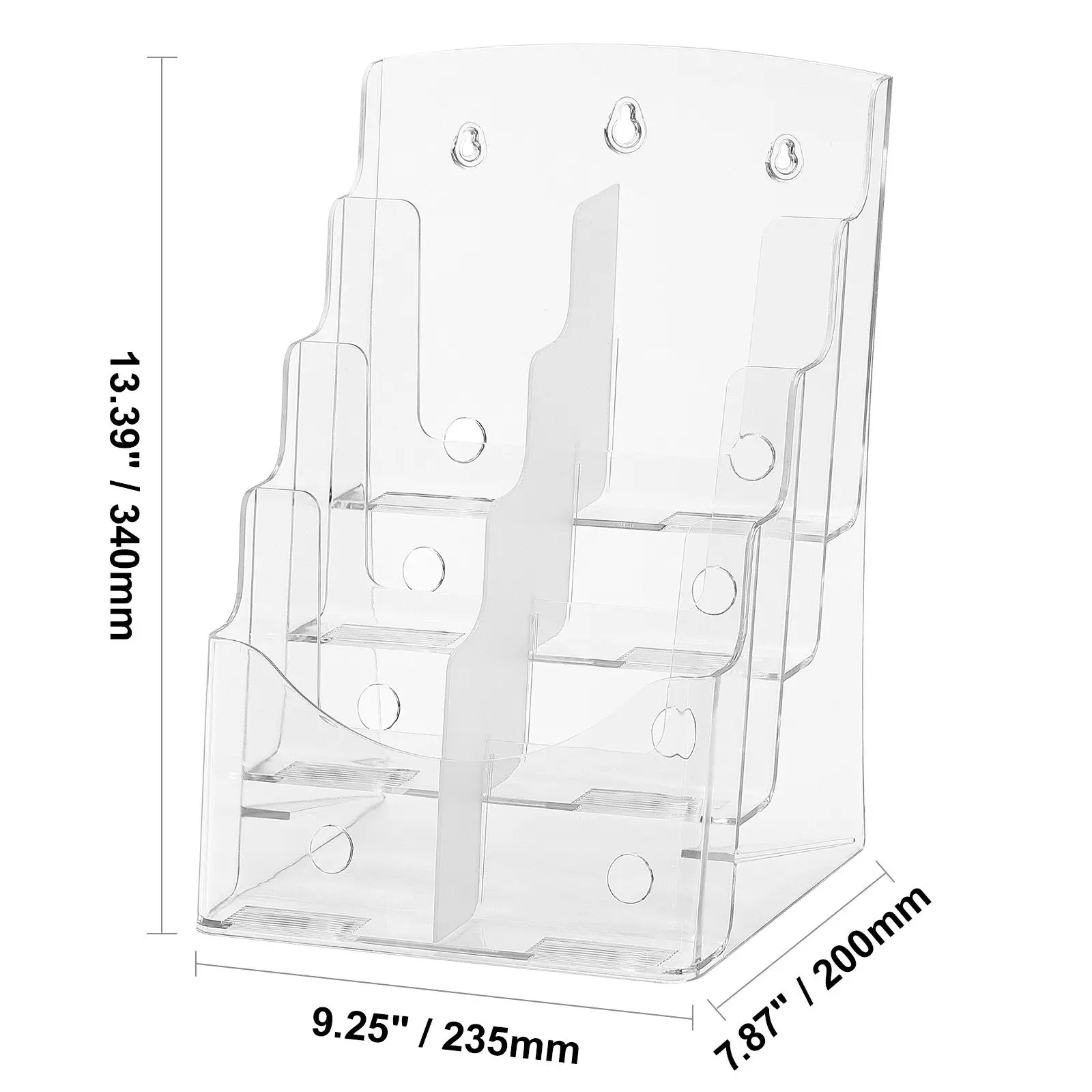 Acrylic Brochure Holder 8.5 x 11 inch, 4-Tier Clear Acrylic Literature Display Stand, Plastic Literature Organizer Flyer Stand & Removable Divider for Office Exhibition, Countertop or Wall Mount view 3