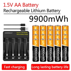 1.5V AA Battery 9900mWh Rechargeable Lithium-ion Battery AA Battery for remote control mouse fan Electric toy with USB charger