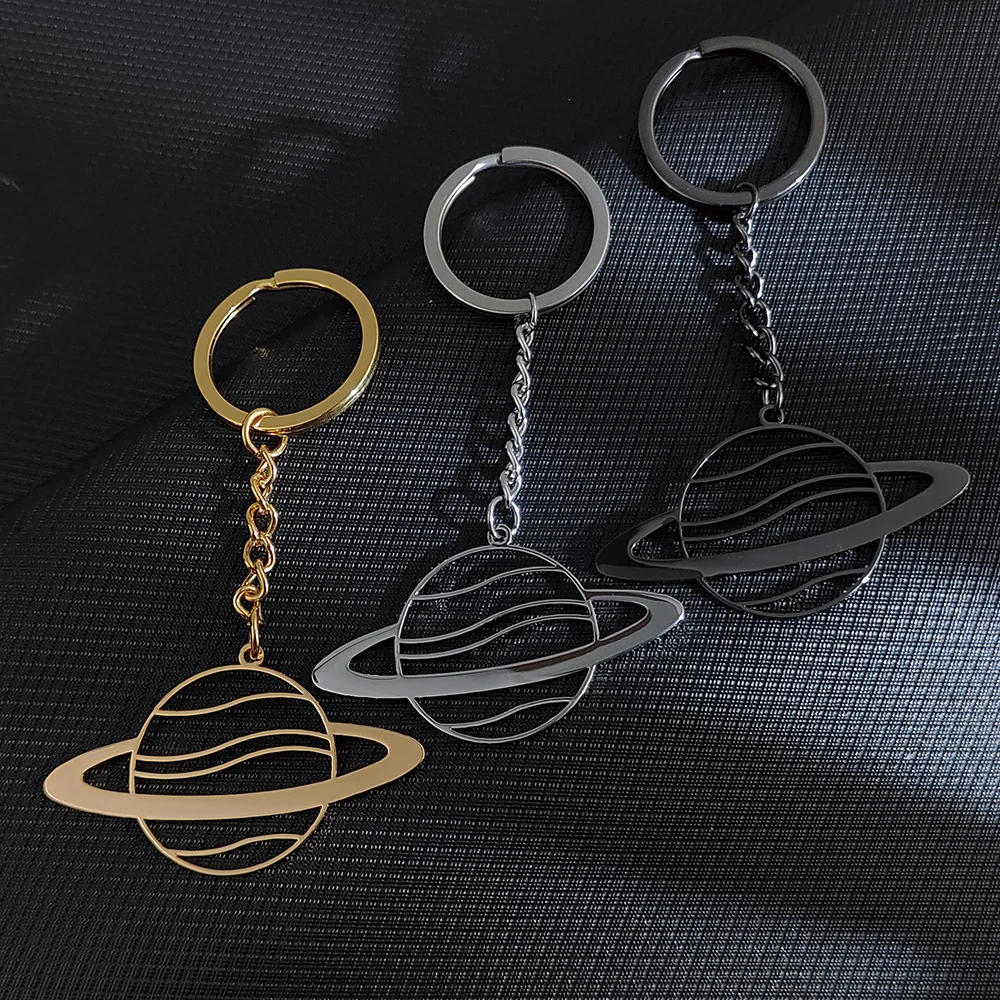 New Fashion Men Women Keychain DIY Metal Holder Chain Vintage Saturn Planet Spark 34x56mm Silver Color Pendant Gift