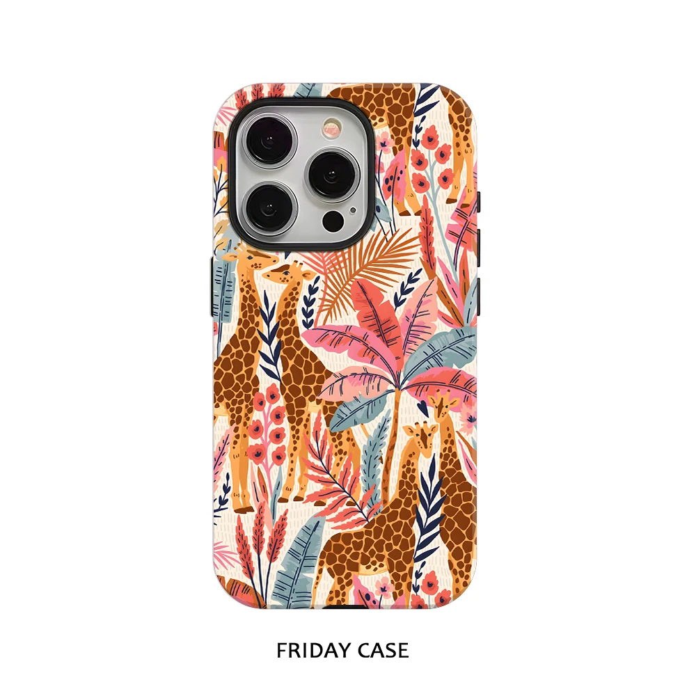

Fashion Jungle Giraffe Tropical Phone Case for iPhone 17 16e 16 15 14 13 12 11 7 Air Pro Max Plus Luxury Double-layer Back Cover