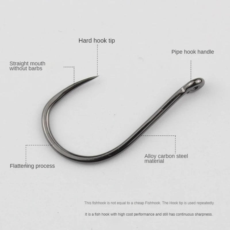 100 Pcs #1-#10 Freshwater Fishing Hooks Carp Fishhooks Non-barb Hooks Kit Jigging Bait Carp Fishing Hook Black Eye Circle pesca