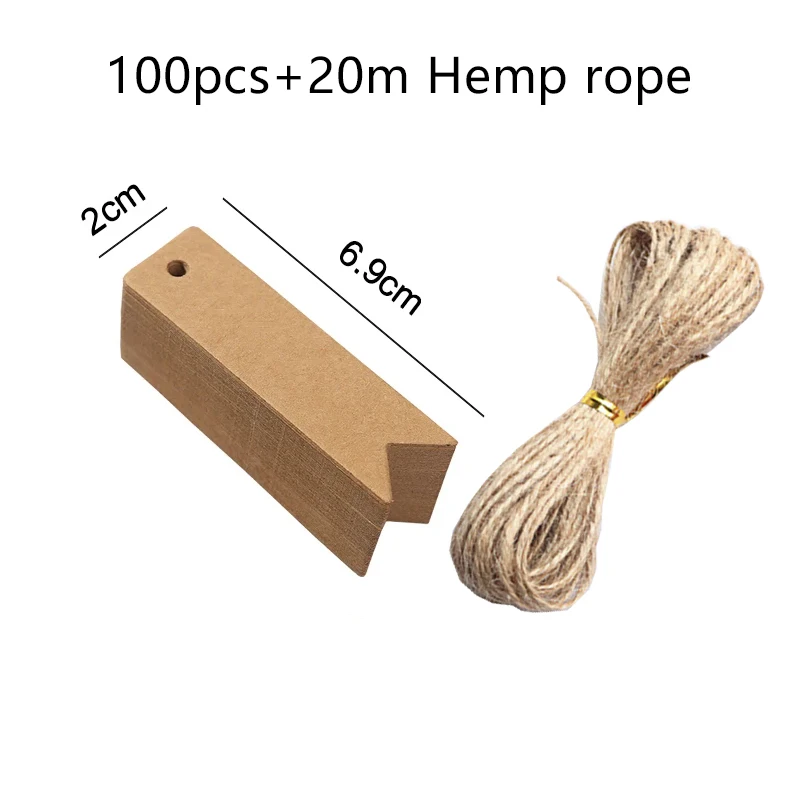 50/100 Stück leere Hängeetiketten aus Kraftpapier mit Löchern aus Hanfseil, verstellbare Seillänge, handgeschriebene Karte, Party-Geschenke, Etiketten TMZ – Detail 22