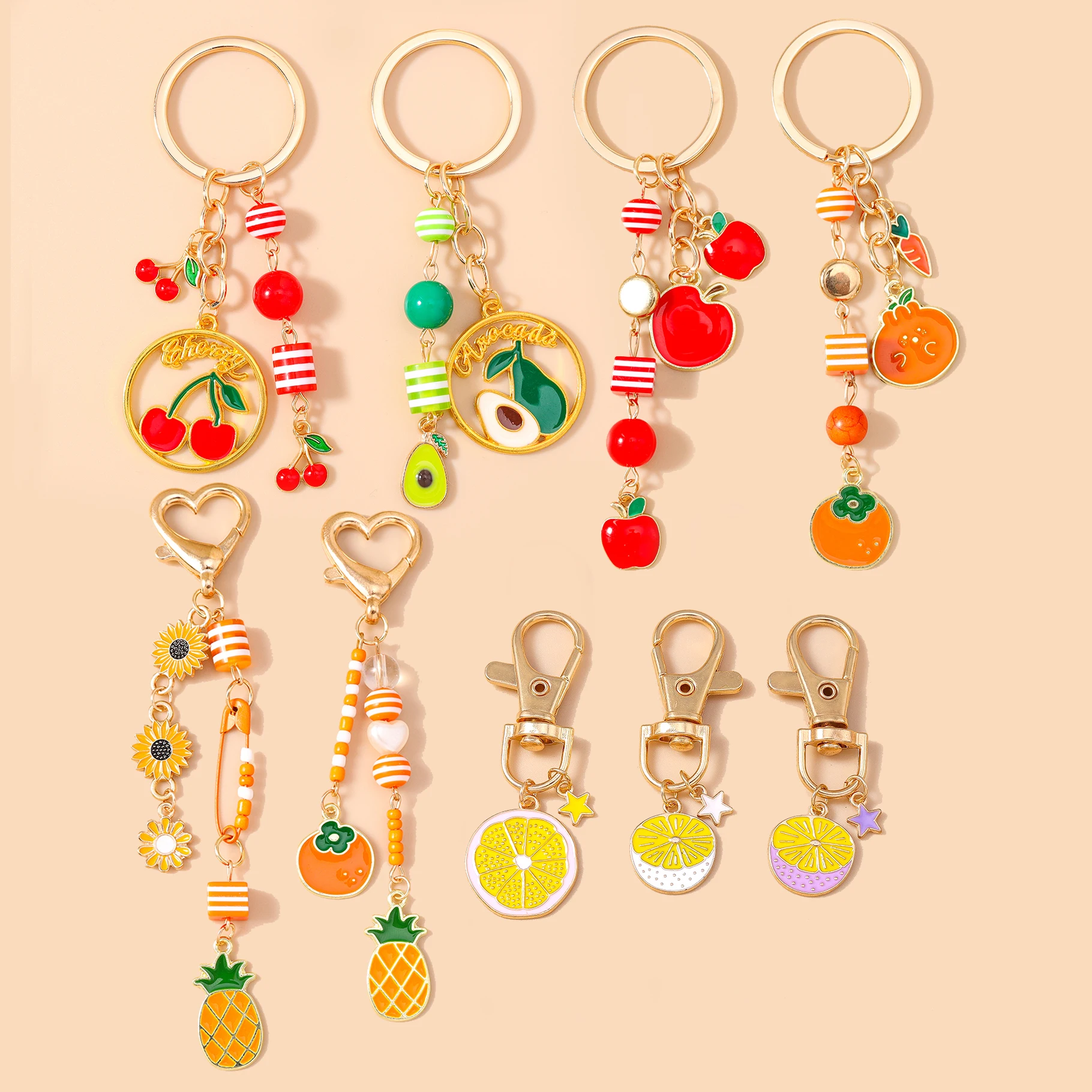 Aihua Schöne Emaille Rote Kirsche Apfel Traube Ananas Schlüsselanhänger Früchte Orange Avocado Schlüsselanhänger Handtasche Anhänger DIY Schmuckstücke – Detail 1