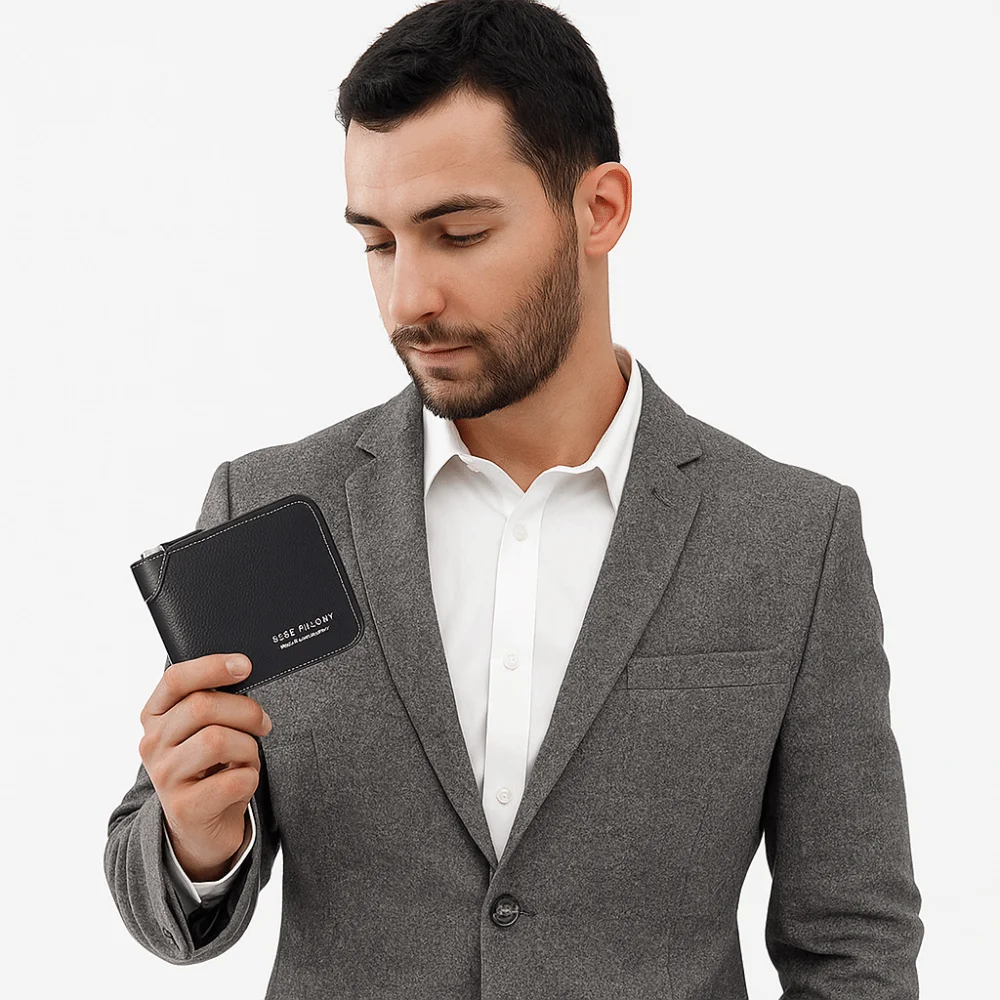 

Portable PU Men's Wallet Zipper Solid Color Business Card Holder Short Foldable Leather Coin Purse Daily