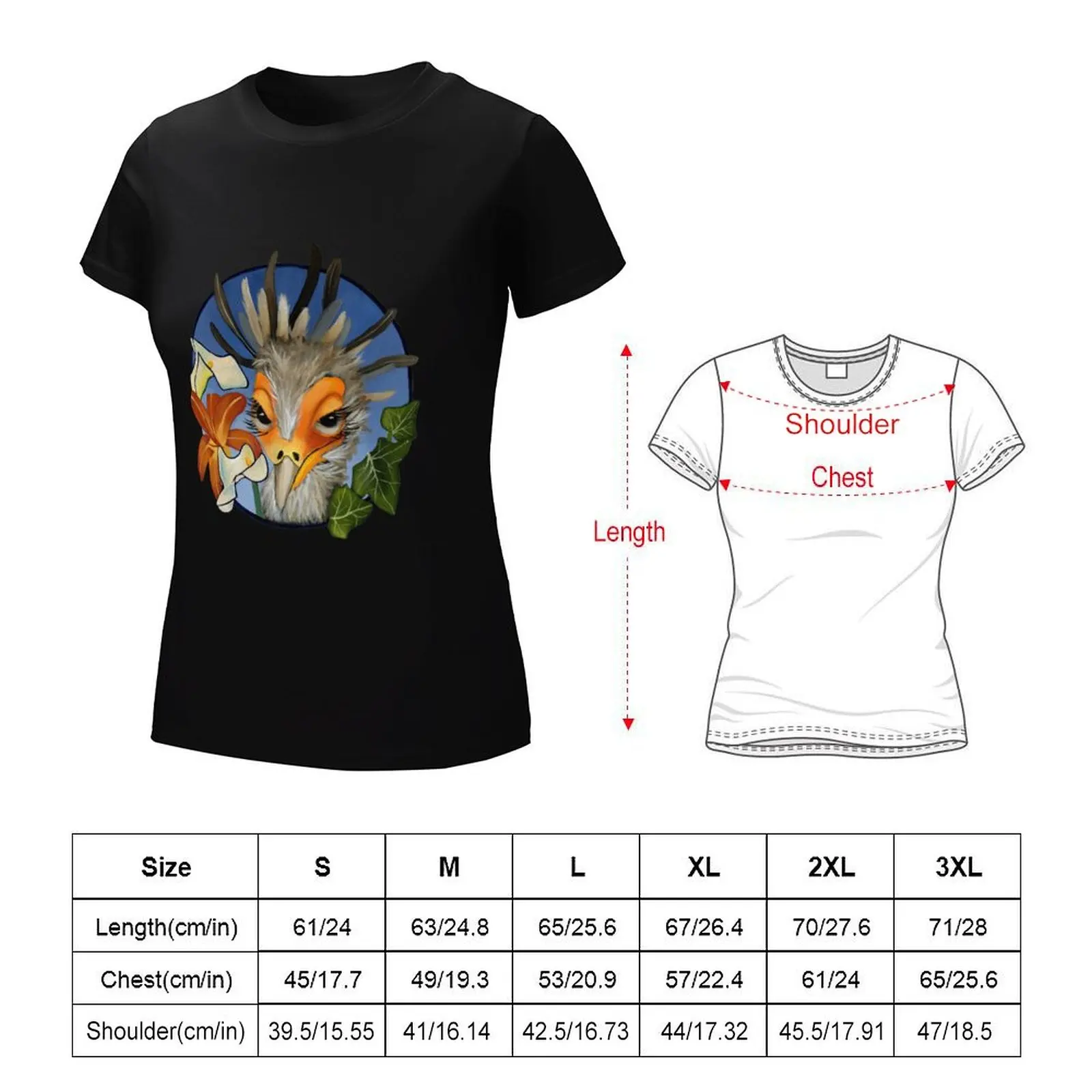 Secretary bird, tiger lily, calla lilies and leaves T-shirt cute clothes animal print shirt for girls Women's tops