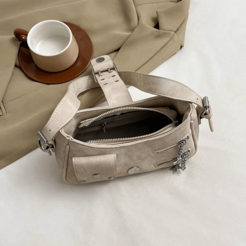 트렌드 핸드백 Y2K 겨드랑이 가방 리벳 겨드랑이 가방 매운 소녀 숄더 백 스타 레트로 크로스 바디 백 소녀