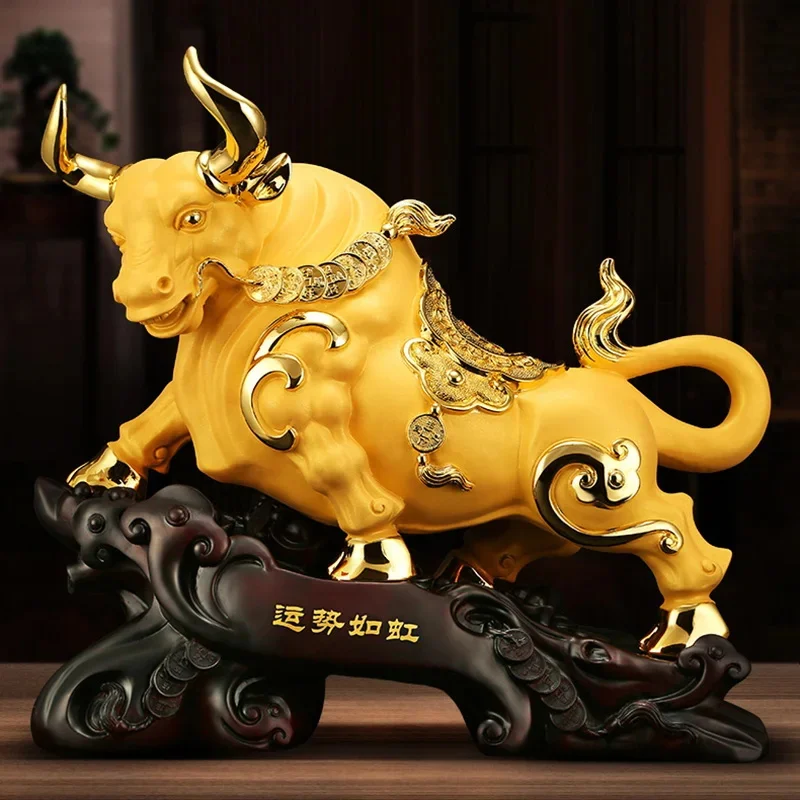 Resin Animal Bull Decorative Sculpture Statues Applicable to home living room, and office Decorative Attracting wealth ornaments