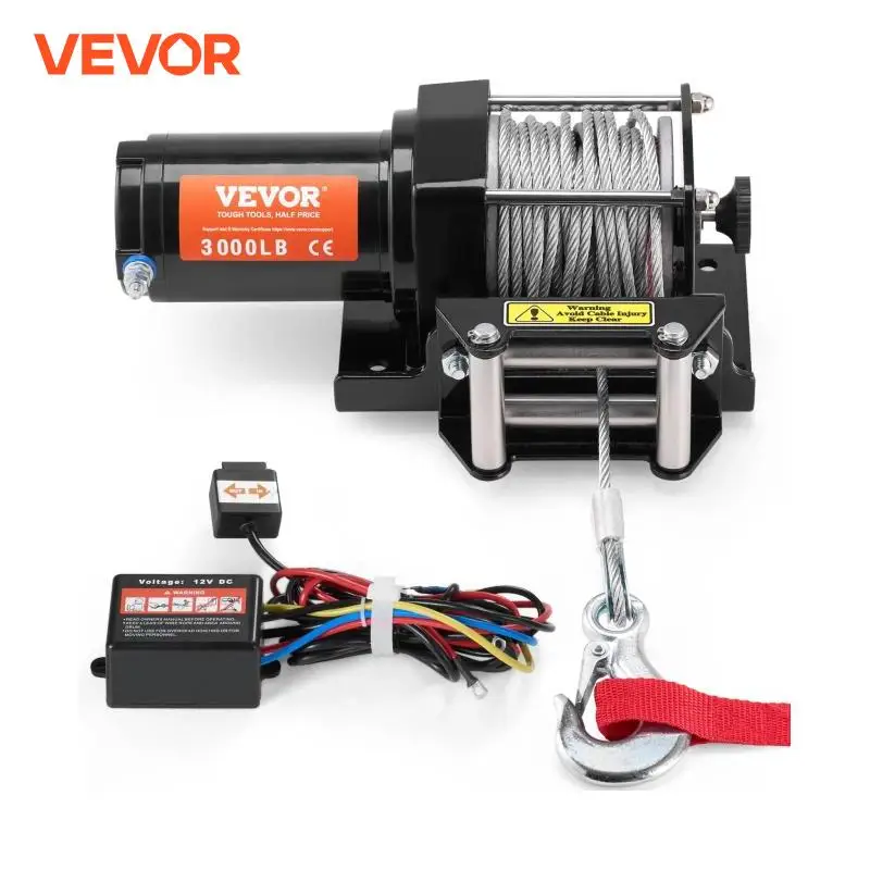 

VEVOR 3000lbs ATV/UTV Electric Winch 12V DC Steel Rope Winch with 39 ft Cable Roller Wired Remote Control for Towing Off-Road