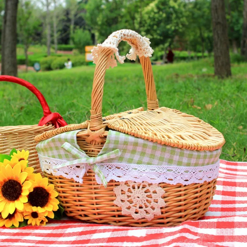 Picnic Fruit Storage Basket Easter Household Snack Container Wicker Basket with Lid Multi-function Wicker Basket Home Supply