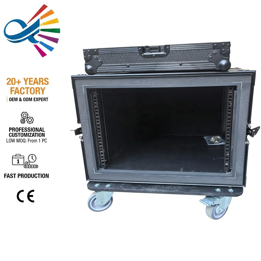 Professional 8U Rack Shock Mount Flight Case Heavy Duty IP65 Waterproof Protective Road Box for Amplifier Audio Equipment