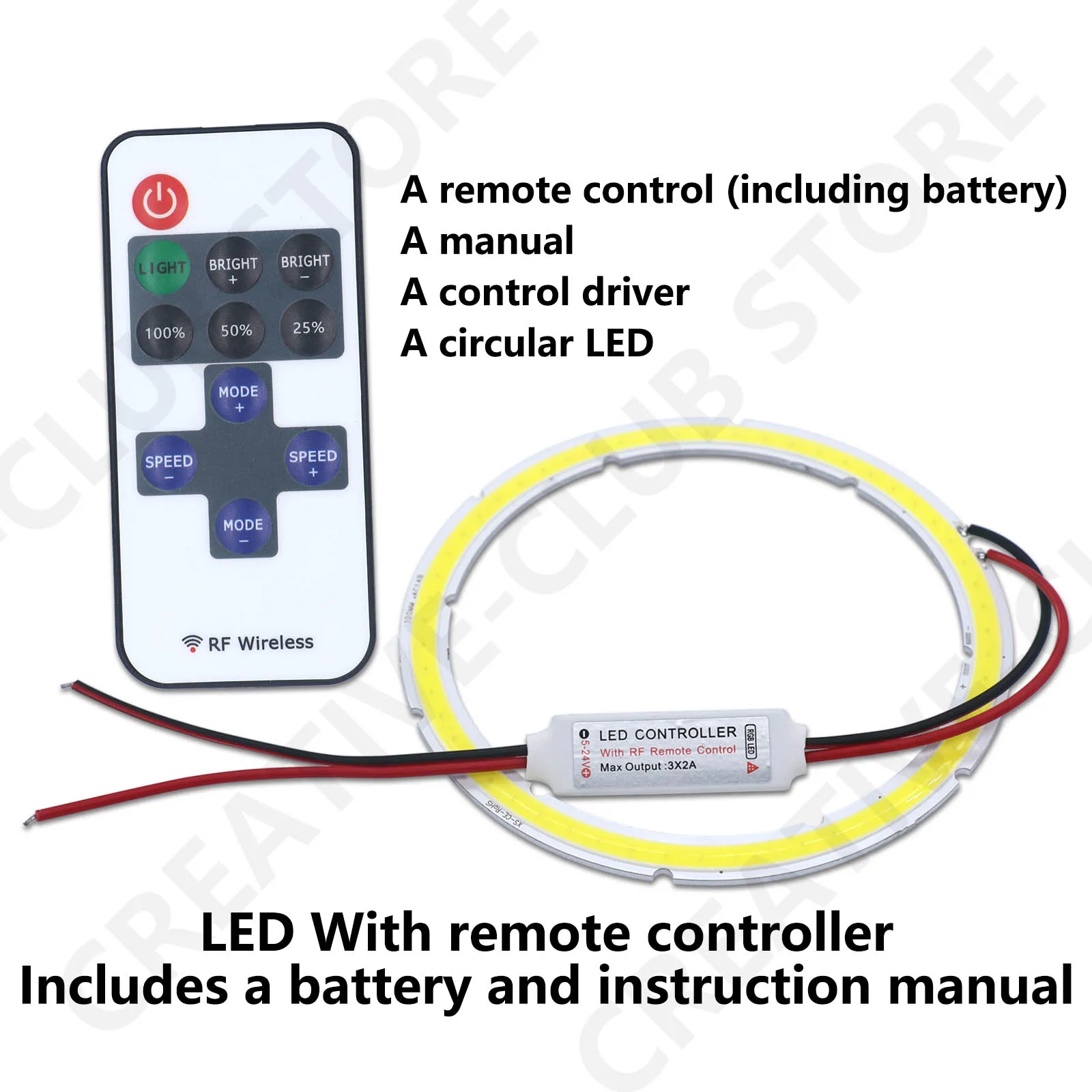 Annular Angel Eyes Led COB Chips Bulb Light Source Dimmable With Dimming Remote Control for Car Motorcycle Daytime Running Light