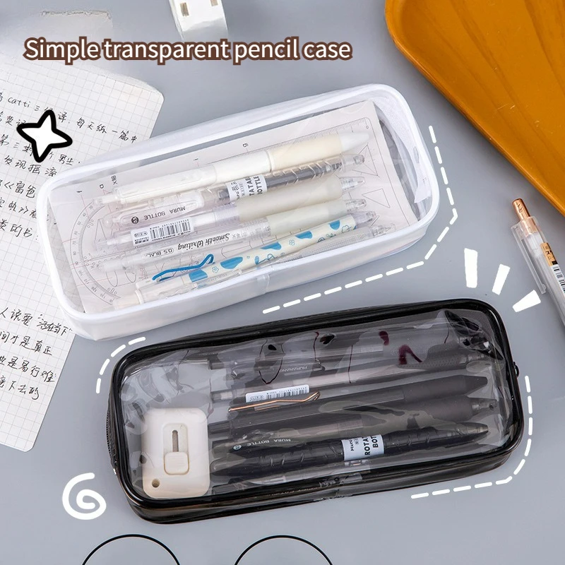 Transparent Pencil Case Large Capacity Simple Pen Bag Kawaii Cosmetic Bag School Study Stationery Office Supplies