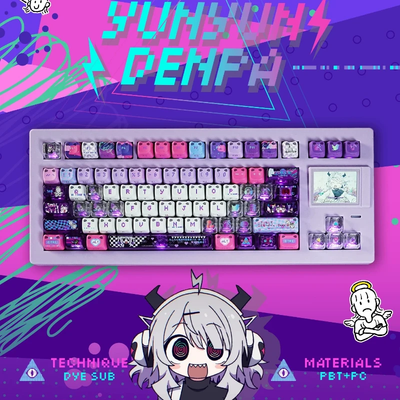 140 клавишных колпачков Dizzy Waves с фиолетовыми кошачьими ушками, полупрозрачные, из PBT, с DYE-Sub, профиль MAO, для Made68, Mad68, Wooting 60