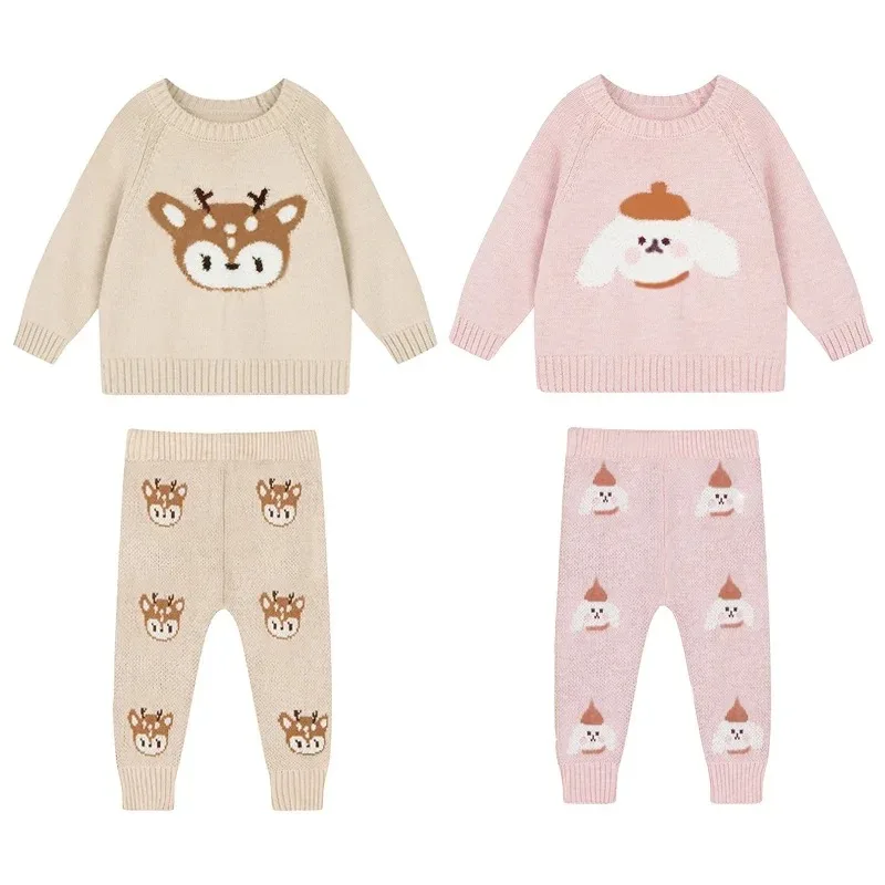 Newborn Girl Sweater Suits Cute Cartoon Baby Sweater Top + Pants Infant Girl Clothes Outfits