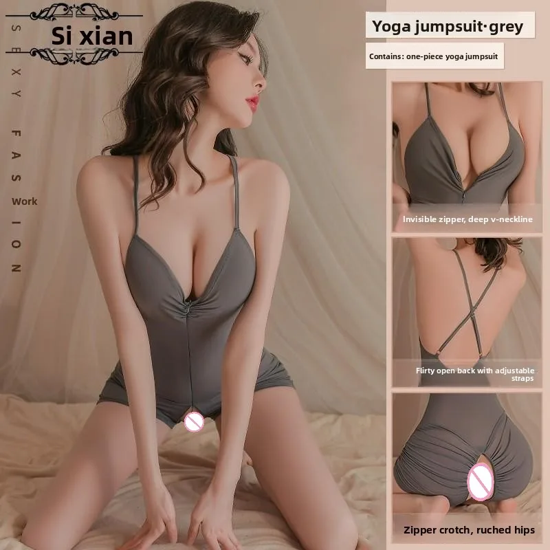 Body plongeant séduisant pour femmes, Lingerie, fermeture éclair sur le devant, Yoga, Catsuit, extensible, sans couture, vêtements de maison, tenue Boudoir, moulante, tout