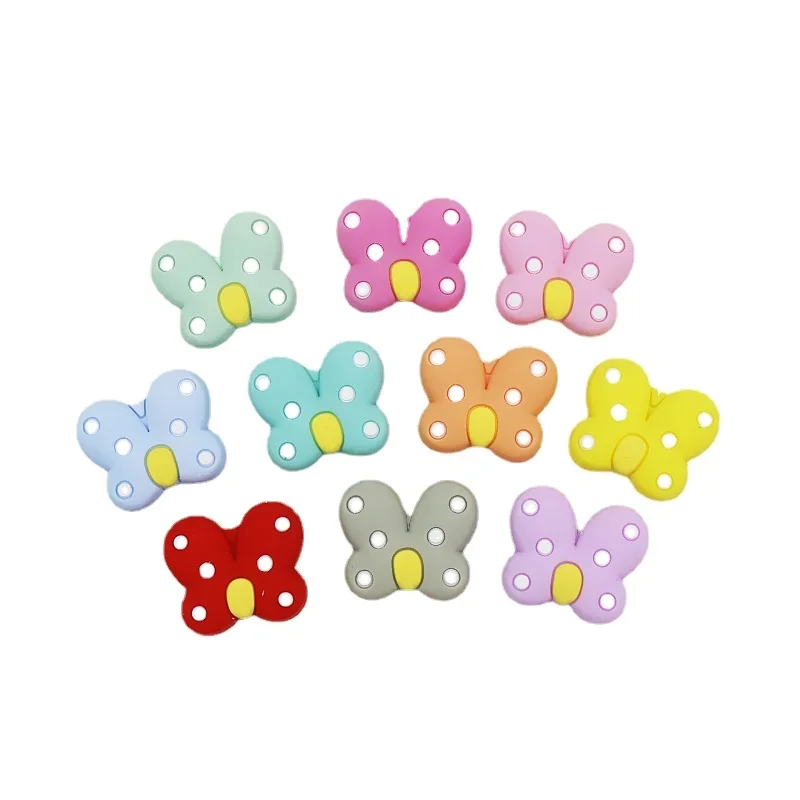 

10pcs New Silicone Focal Beads Bowknot Shape Baby Teether Food Grade Teething Toys DIY Pacifier Chain Clips Jewelry Accessories