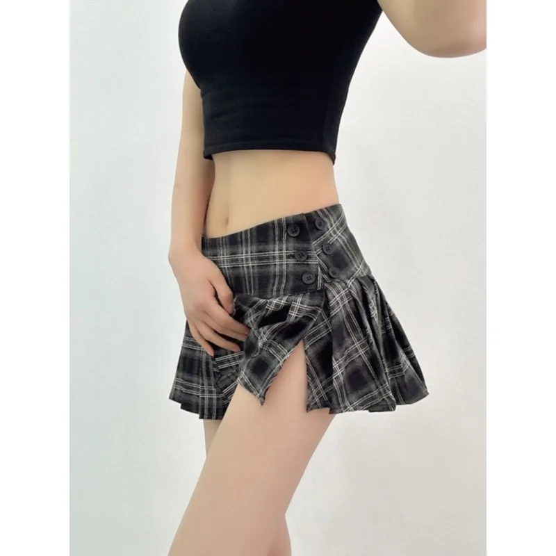 

Клетчатая клетчатая юбка в стиле ретро в студенческом стиле на весну и лето, новая плиссированная юбка с низкой талией
