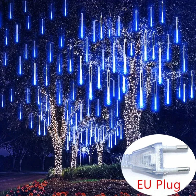 Outdoor EU Plug Meteor Shower Lights Falling Rain Drop Fairy String Lights for Christmas Party Garden Holiday Decorations