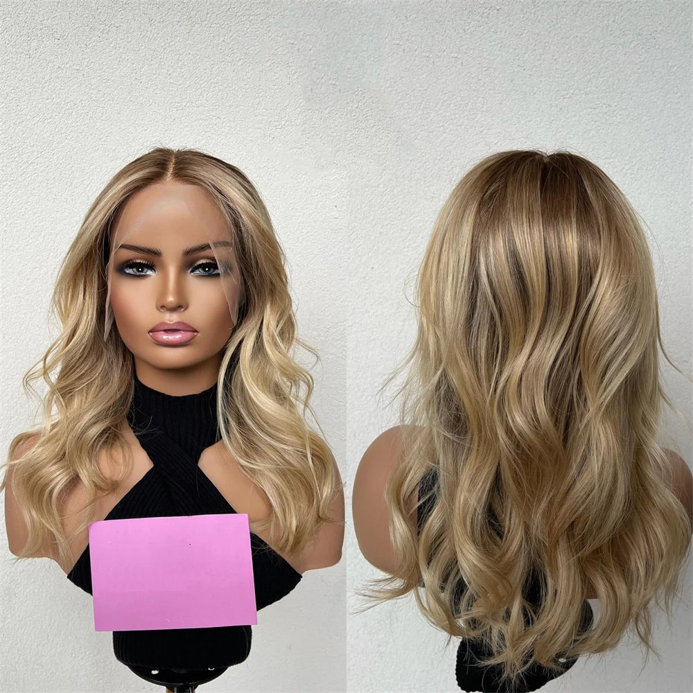 

100% Brazilian Human Hair Full Lace Wigs Caramel Blonde Highlights with Dark Roots 13X6 Lace Front Wig HD Perfect for Any Tones