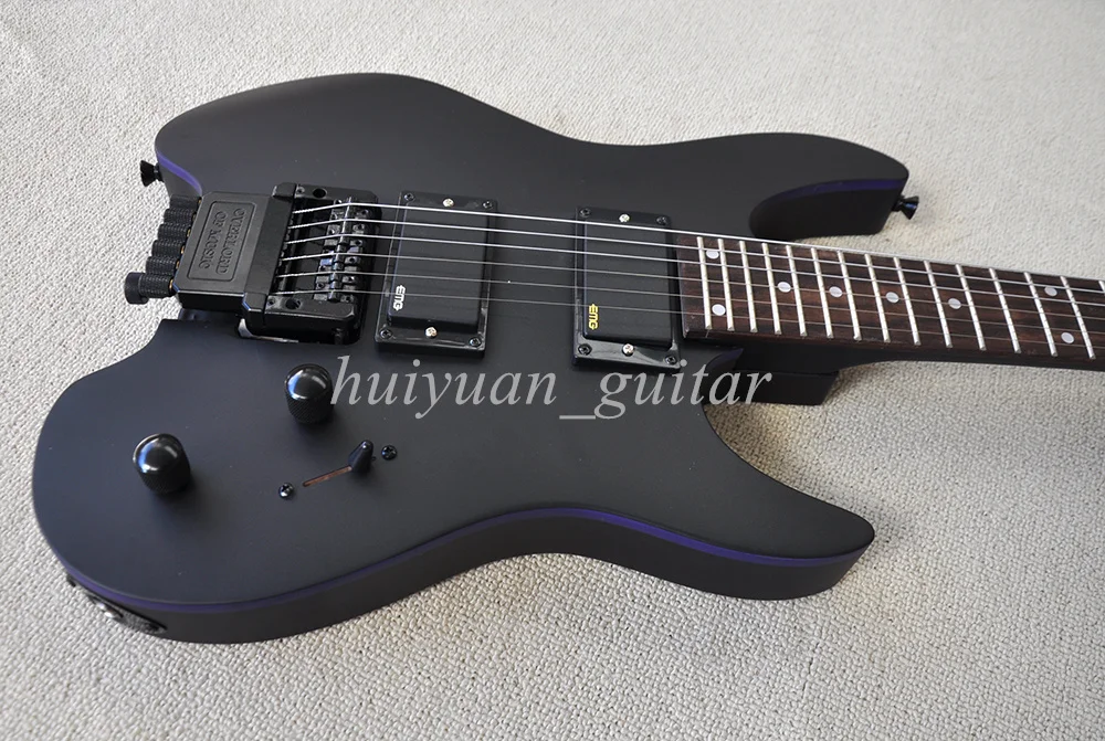 Flyoung 6 Strings Matte Black Headless Floyd Electric Guitar with Rosewood Fretboard 24 Frets