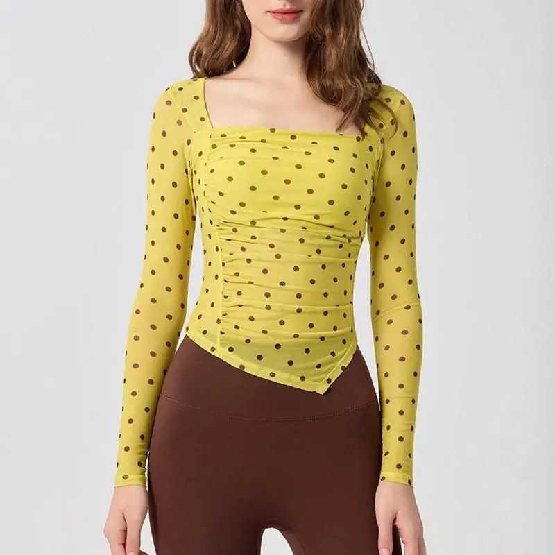 Women's Long Sleeve Yoga T-Shirt Mesh Splice Sportswear Quick Dry Breathable Running Top with Chest Pad Advanced Feeling