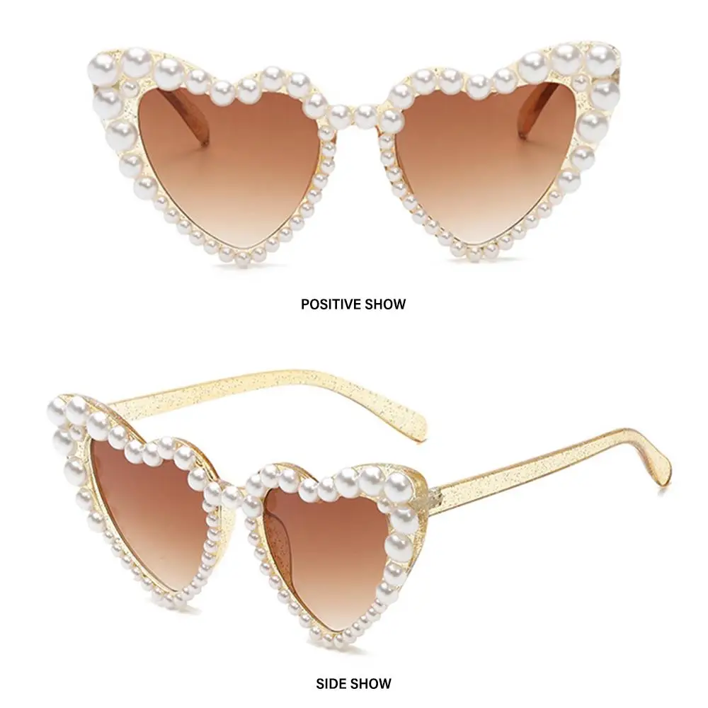 Outdoor UV400 Bling Shades Pearls Sun Glasses Heart Sunglasses Party Glasses