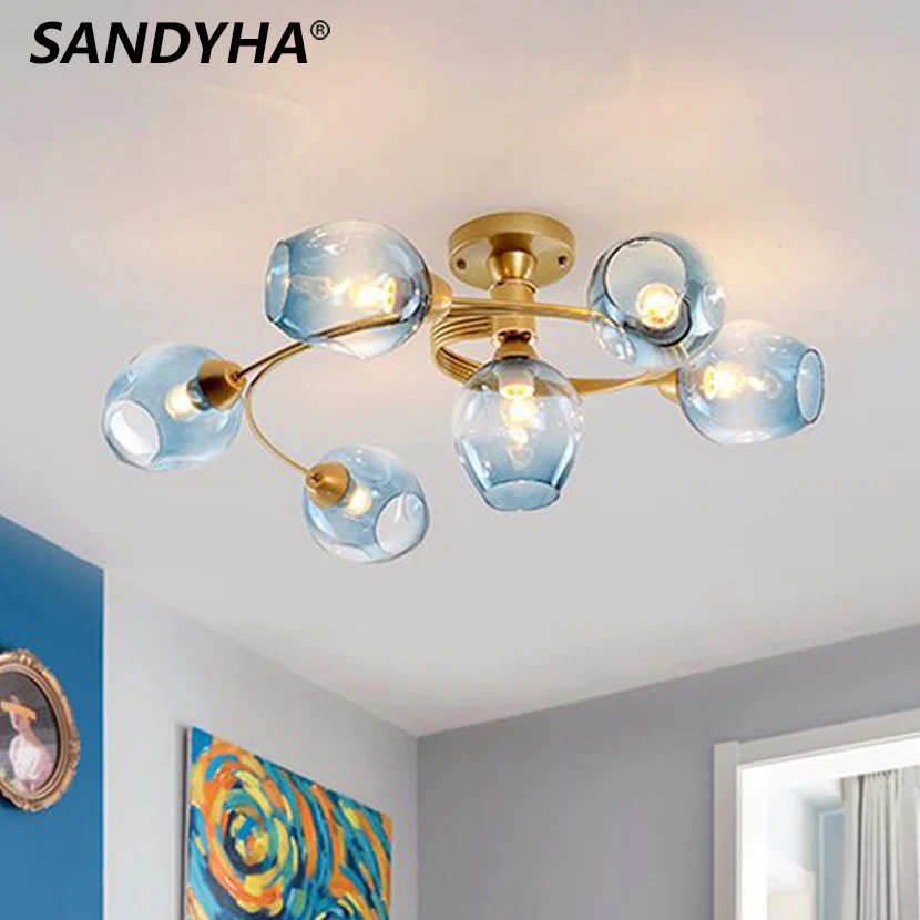 Imagem -04 - Sandyha-led Lustres Moleculares com Bola de Vidro Lâmpadas de Teto Modernas Luzes Pingente para Sala de Estar Mesa de Jantar Verde Azul Cinza