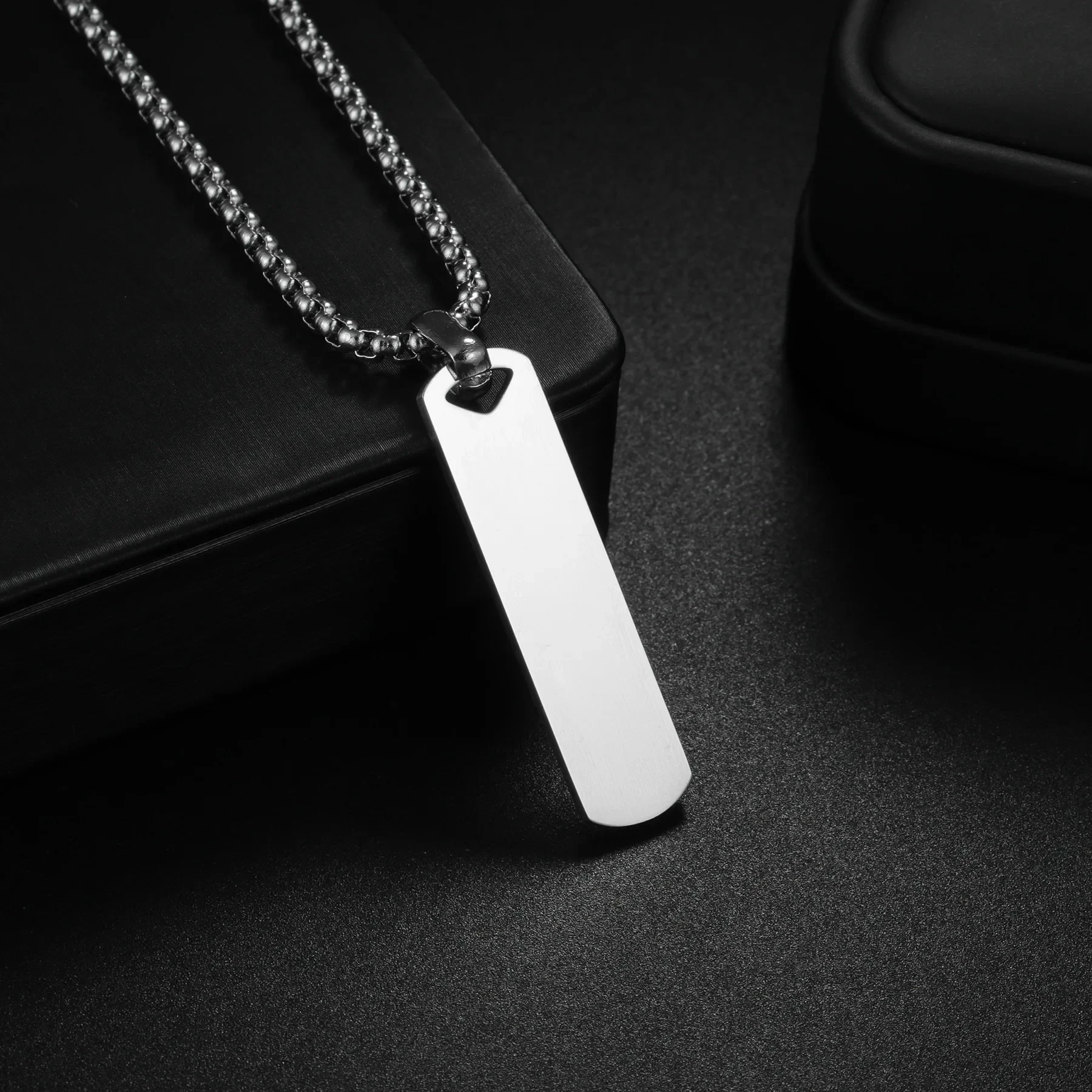 Unique Stainless Steel Spotify Name Engraving Rectangle Necklace Square Pendant DIY Craft for Couples Gift Idea for Him/Her