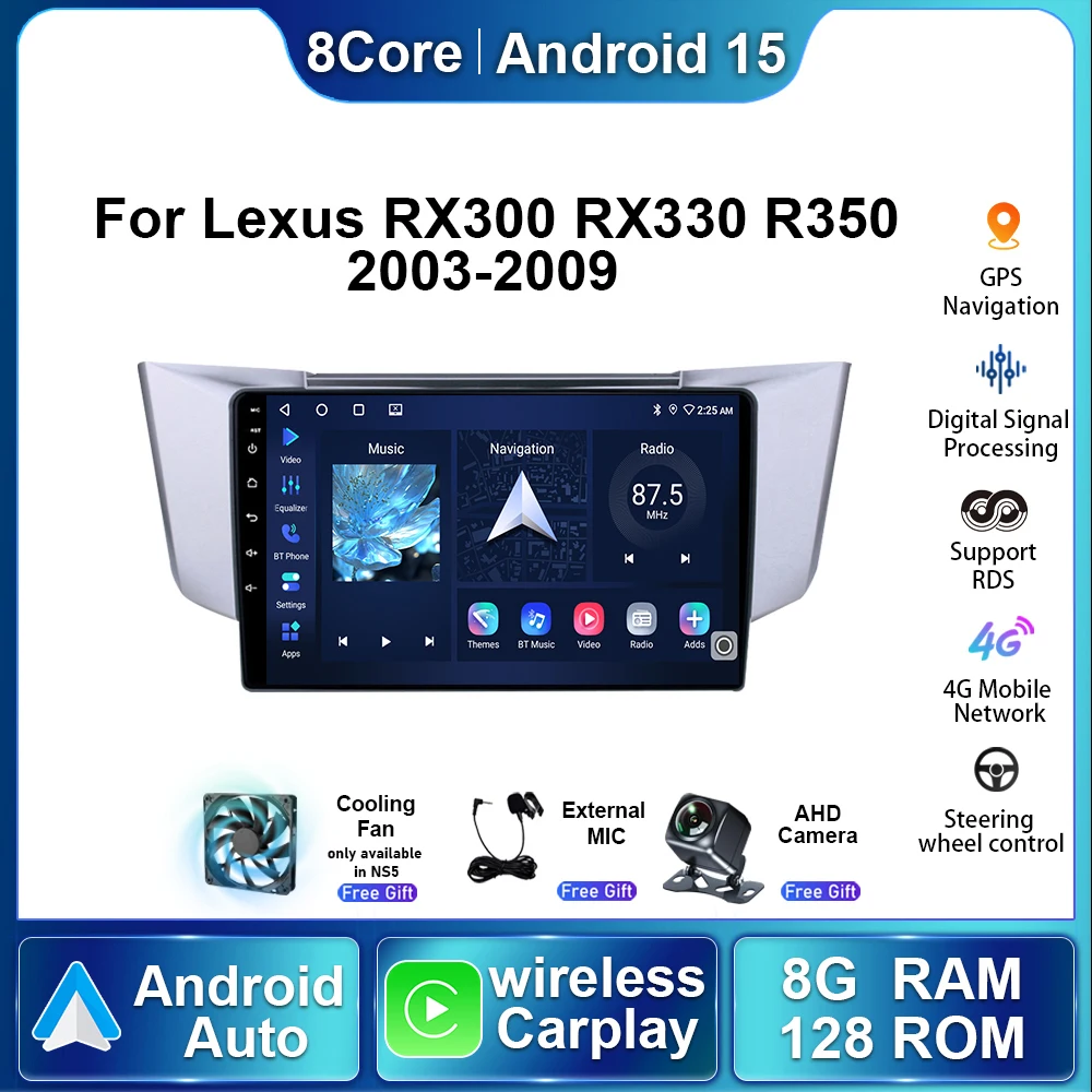 

Автомобильный радиоприемник для Lexus RX300 RX330 RX350 RX400H 2003-2009 Android15 авторадио мультимедийный плеер беспроводной Carplay навигация GPS