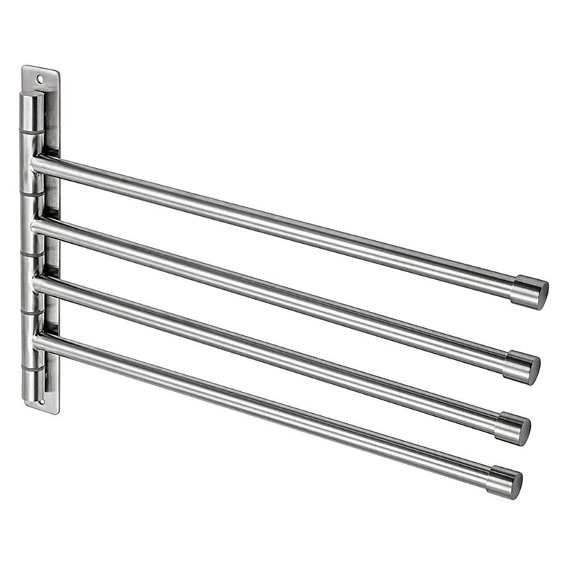 Wall Mounted Swing Towel Bar - Stainless Steel Bath Towel Rod 4-Arm, Bathroom/Kitchen Swivel Towel Rack Hanger Holder