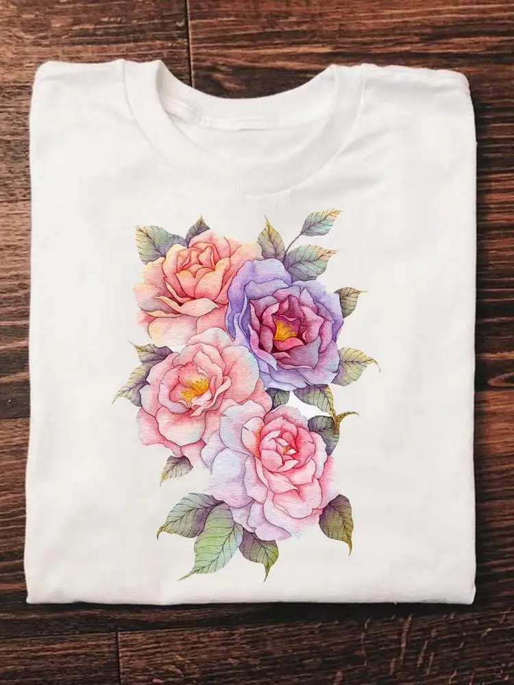 

Print T Short Sleeve Watercolor Flower Floral Cute Clothes Ladies Fashion Women's Clothing Female Graphic Tee Summer T-shirts