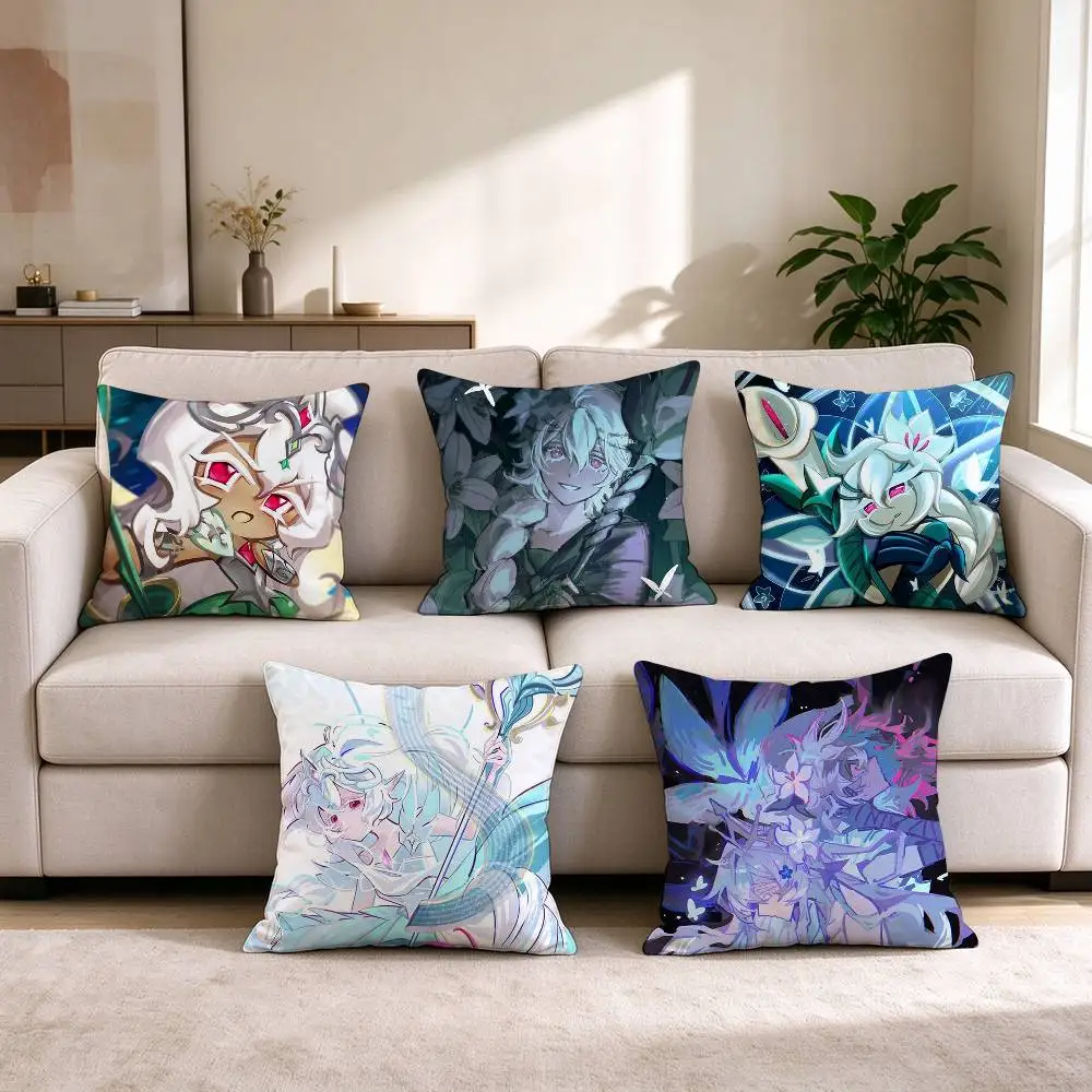 W-White Lily C-Cookie Run Kingdom  Pillow Case Square Double-Sided Sofa Cushion Cover Bedroom Bedside Pillow