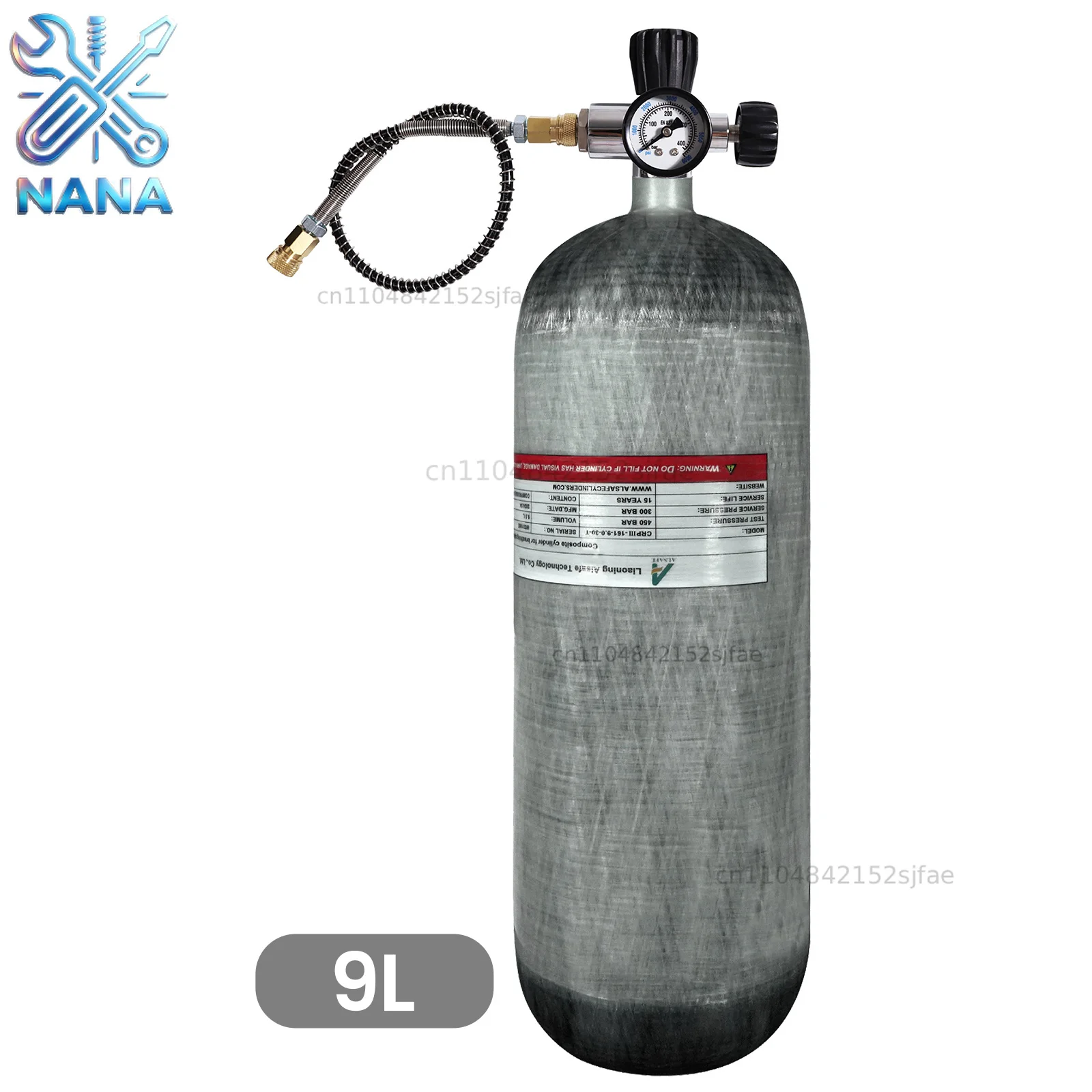 TUXING 4500Psi 300Bar 9L Carbon Fiber Cylinder High Pressure Filling Station Tank Regulator Gauge Scuba Diving Thread M18*1.5