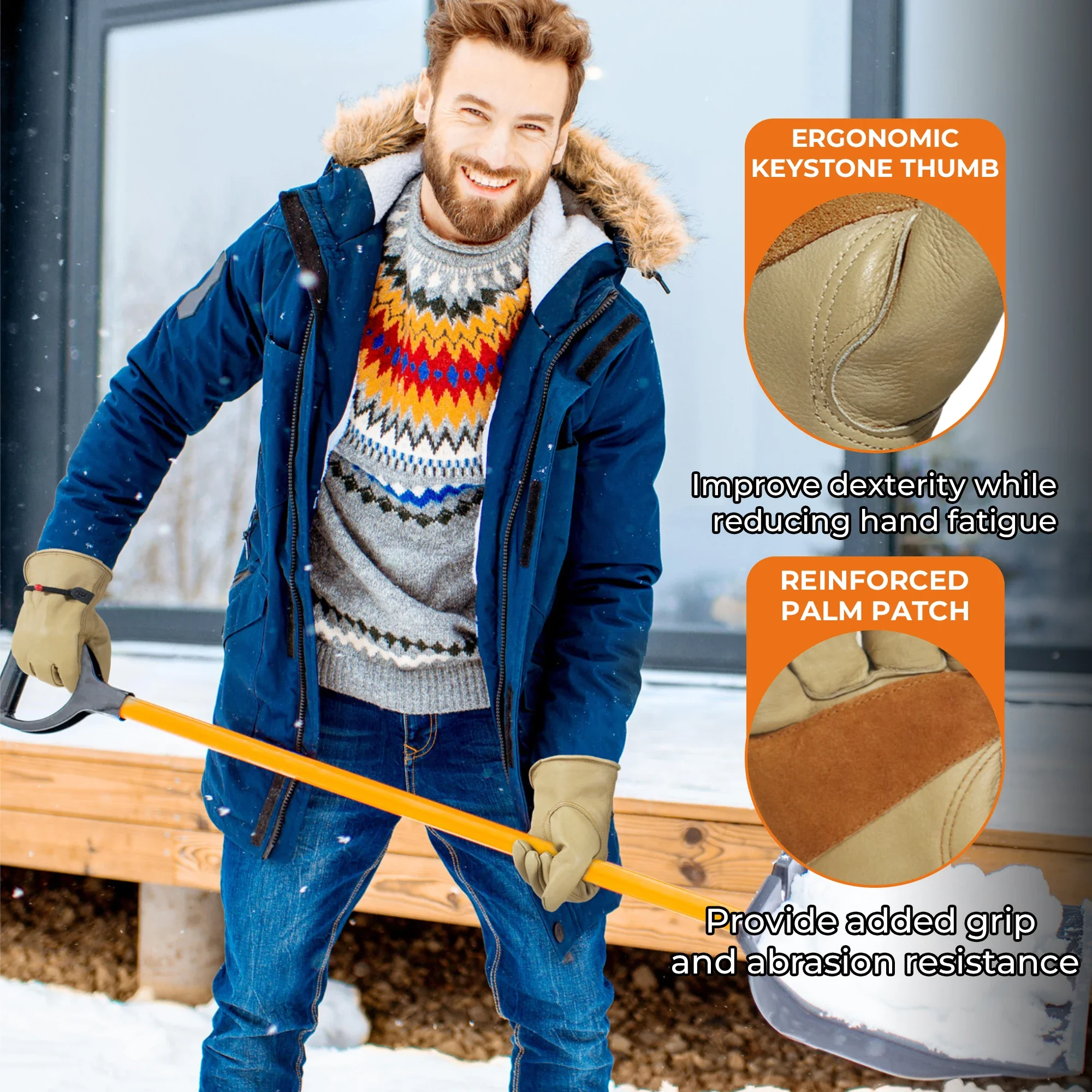 Handlandy luvas de inverno durabilidade tiras ajustáveis motorista ao ar livre inverno forro quente luvas de couro de trabalho