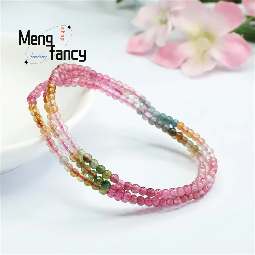 Natural Rainbow Tourmaline Exquisite Elegant Charm High-grade Multi Loop Brazilian Old Pit Ice Transparent Bracelet Fine Jewelry