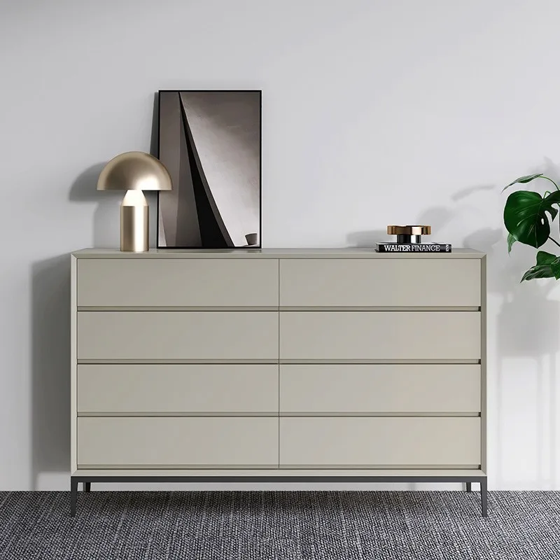 

Italian minimalist eight-bucket cabinet baking paint Nordic modern living room solid wood dining side cabinet bedroom bedside