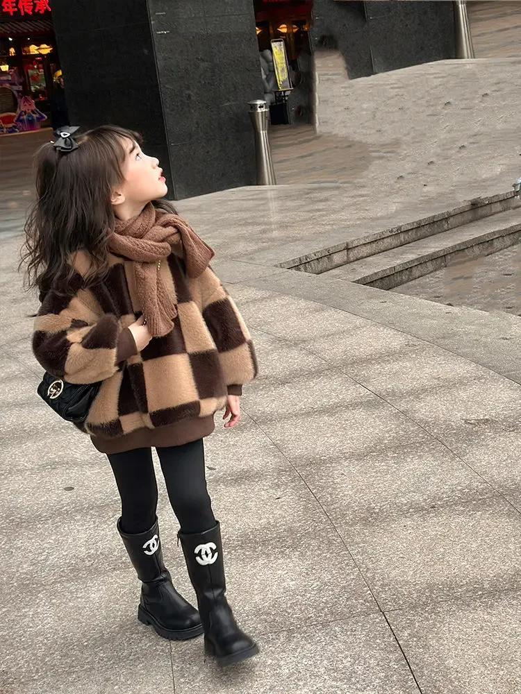 

Свитер для девочек, осенне-зимний меховой свитер, детский подшерсток в стиле вестерн, теплый топ с начесной подкладкой для мальчиков и девочек