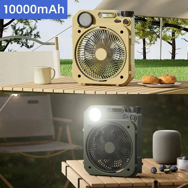 Imagem -03 - Camping Ventilador Elétrico com Iluminação Led Recarregável Desktop Portátil Circulador ao ar Livre Shake Head 10000mah