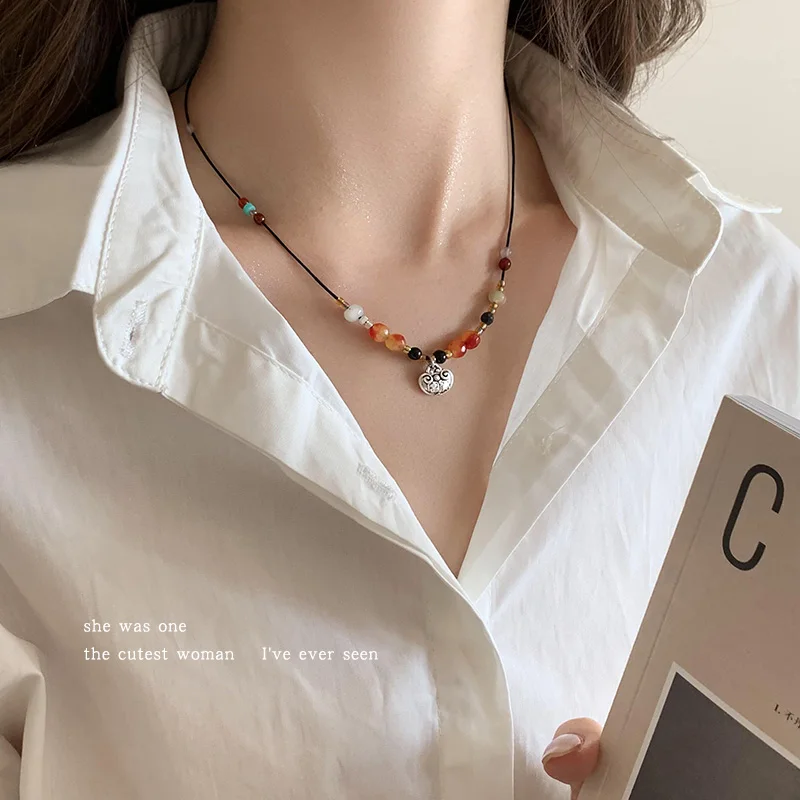 

New Chinese Beaded Safety Lock Necklace, Women's National Style Light Luxury Niche Clavicle Chain Neck Chain, 2024 New Model