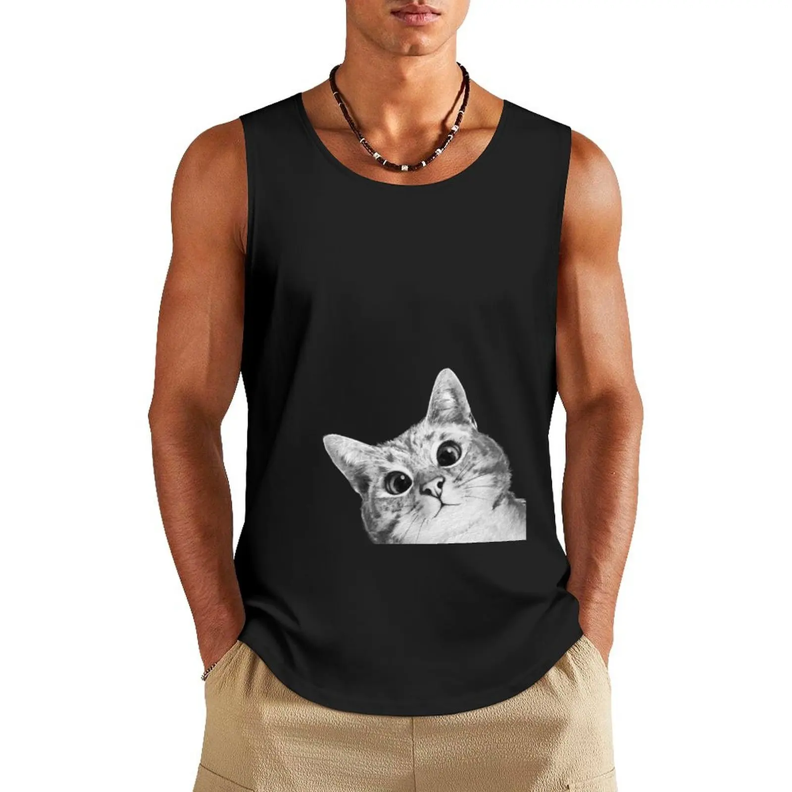 

Sneaky Cat Long Frame Tank Top Men's clothing brands summer clothes men 2025 gym shirts Men's summer vest