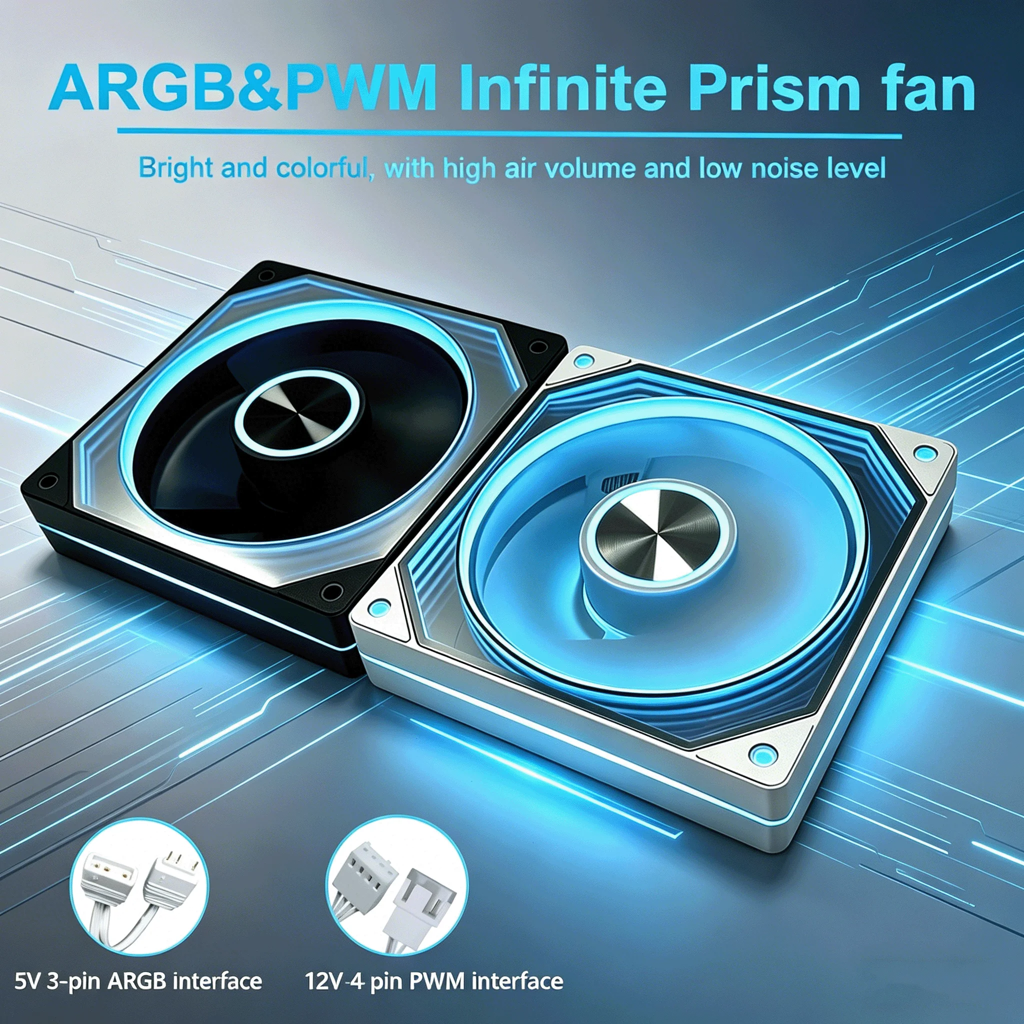 

120mm ARGB pulsating computer case fan, with infinite prism design, high airflow and low noise for computer cooling