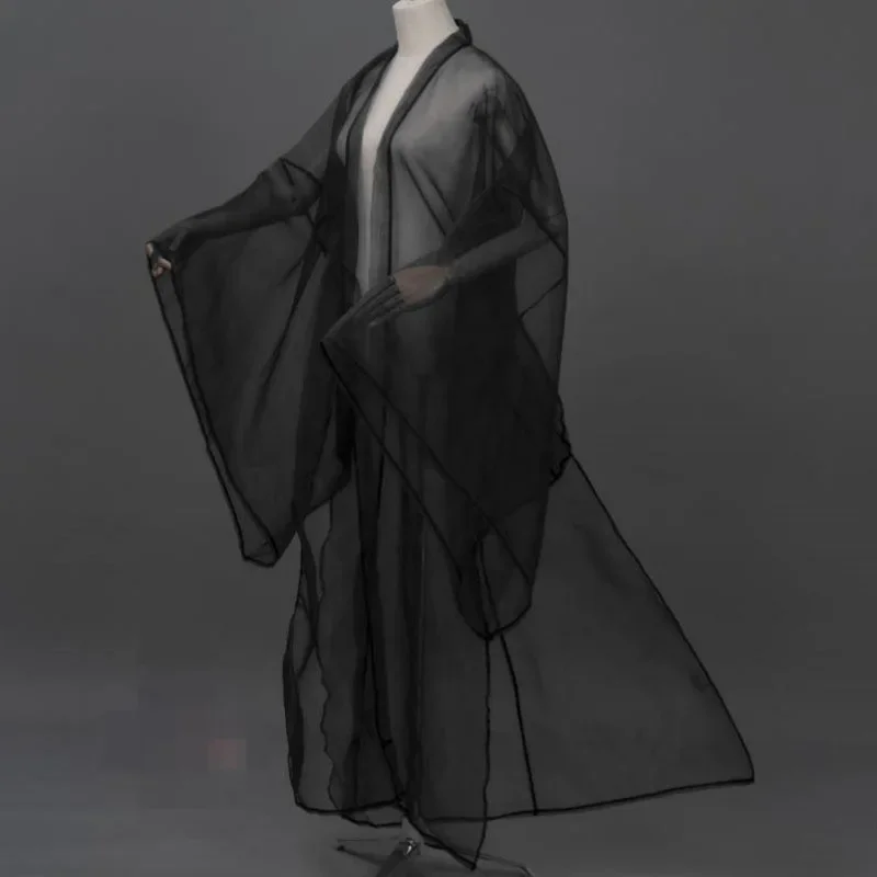 Chinese Traditional Hanfu Overcoat Women Men Chiffon Cardigan Cloak Ancinet Fairy Costume Large Sleeve Blouse Folk Dance Costume