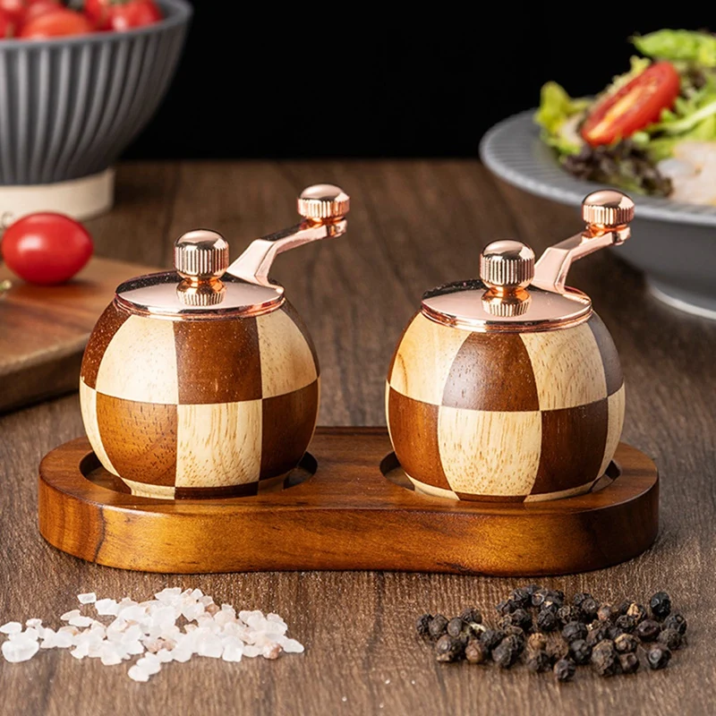 ABDJ-Checkerboard Hand Crank Salt And Pepper Grinder Set Fashion Manual Grinder Kitchen Gift