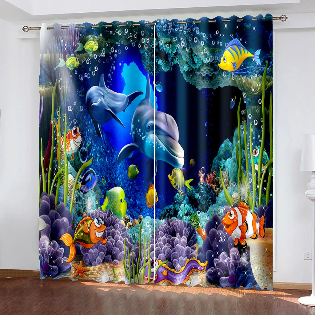 

3D Printing Modern Fashion Home Decor blue oecan curtains dolphin curtain Home Decoration