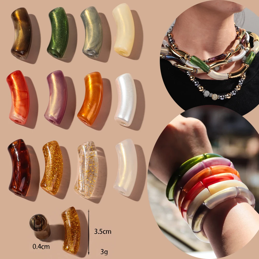 10pcs/lot Acrylic 11mm Big Bamboo Tube Beads Glitter Dual Color Resin Loose Bead for DIY Bracelet Necklace Jewelry Accessories